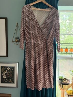 Boden Jersey Wrap Dress Pink Black 3/4 Sleeve US 16R